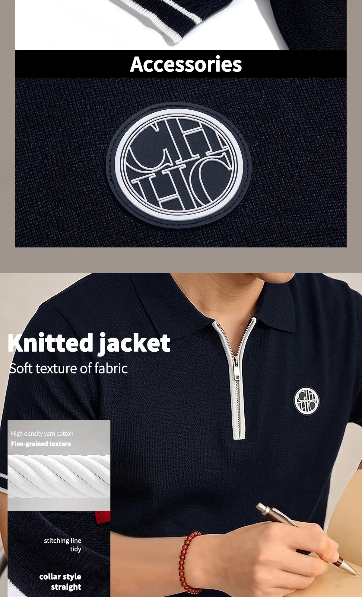 CHCH Men's Polo New Fashion Summer Half Zipper Design Men's Short Sleeves Classic Commuting Leisure Badge Design Men's Polo