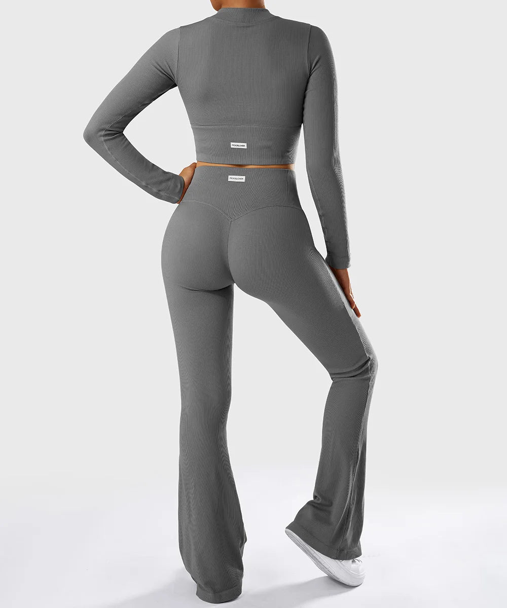Yoga Shirt Woman Autumn Winter Ribbed Long Sleeve Sports Top Running Training Fitness Top Shockproof Zipper Yoga Tops Women