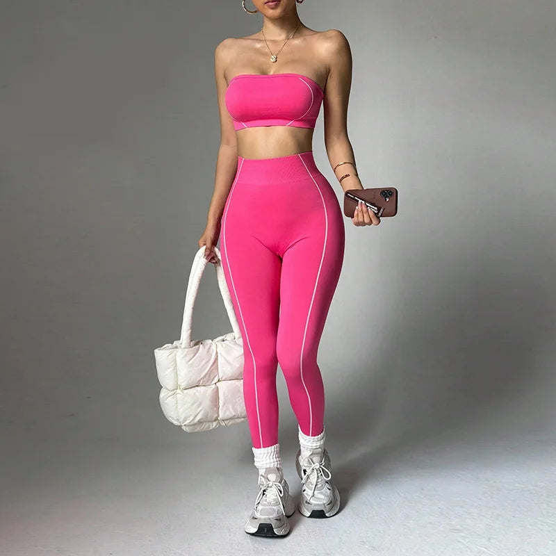 Yoga wear set, women's color-blocking corset top, peach-butt slim-fit long pants, fitness sportswear