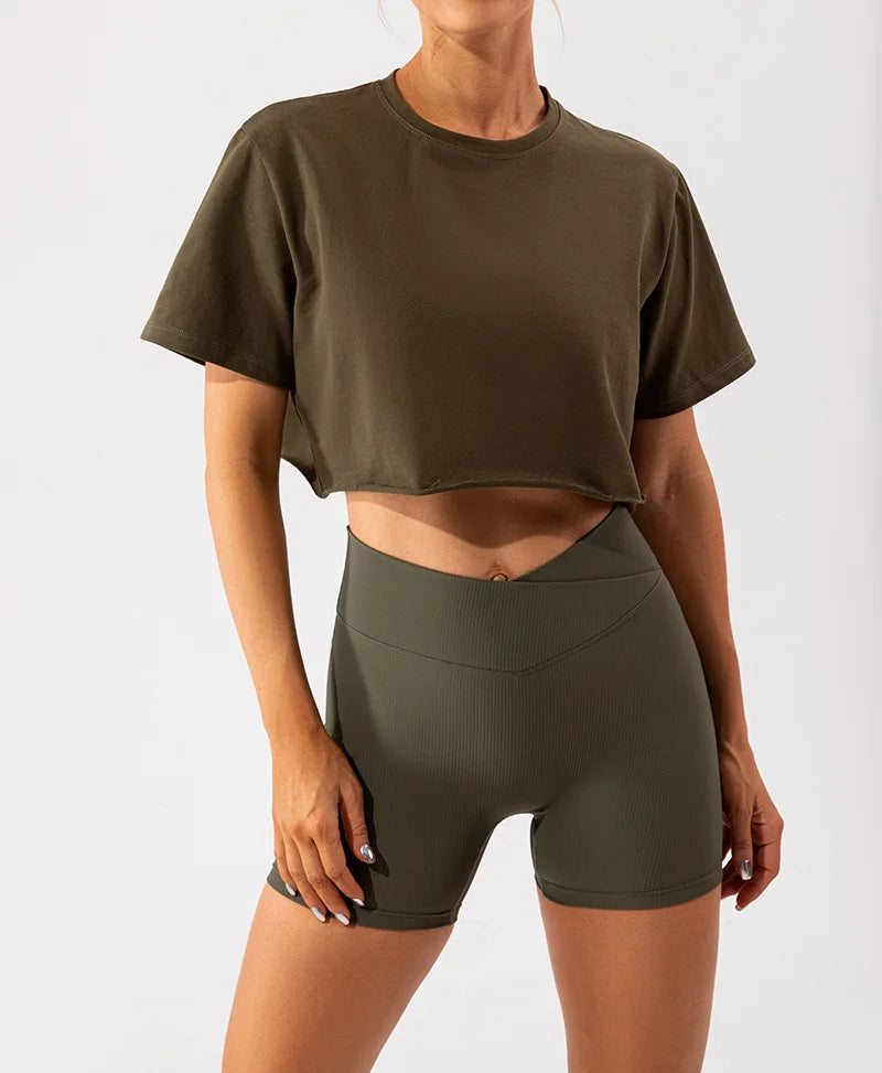 Outdoor Dance Sports Short-sleeved Yoga Shirts Women Casual Running Fitness Tops Loose Sports T-shirts Yoga Clothes Gym Crop Top