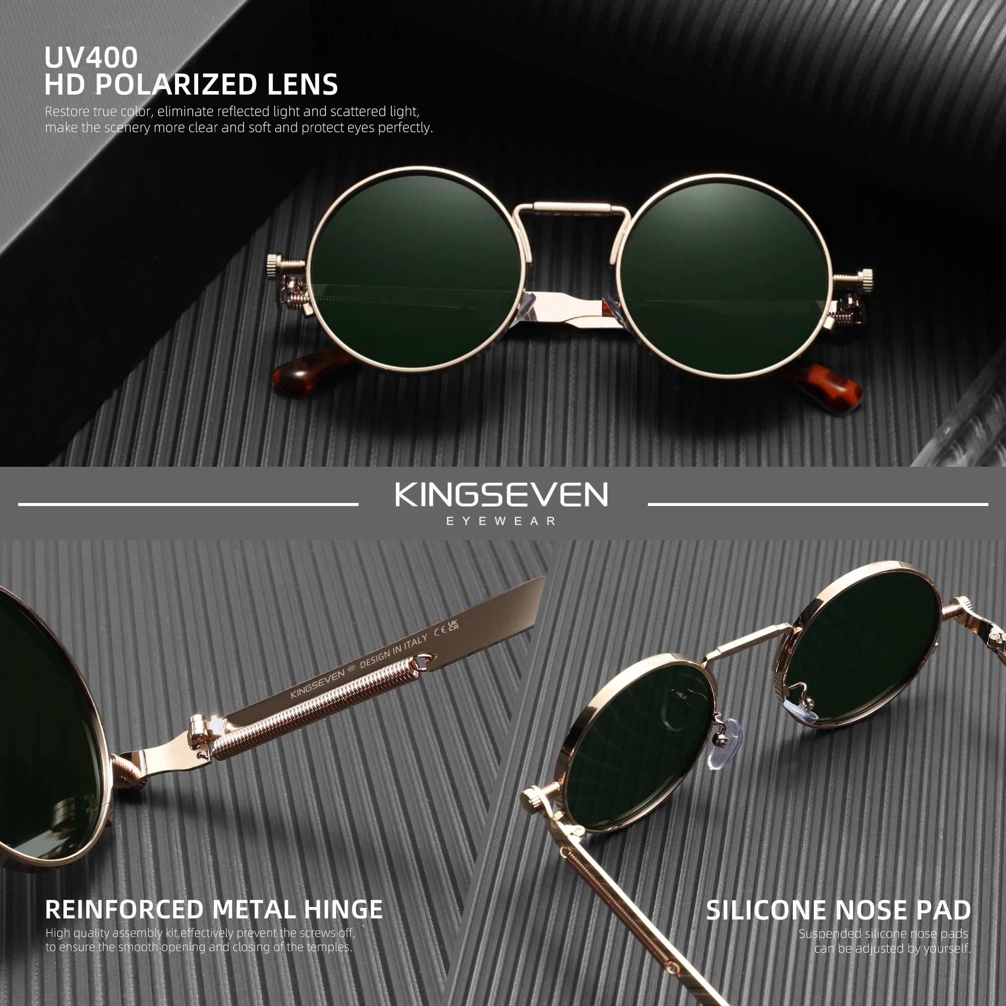 KINGSEVEN 2025 Polarized Men Sunglasses UV400 Gothic Steampunk Style