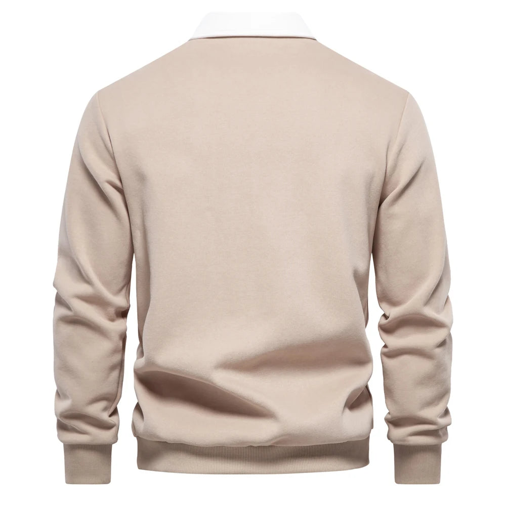 New Autumn Fashion Design Polo Neck Sweatshirts for Men Casual and Social Wear Quality Cotton Mens Sweatshirts